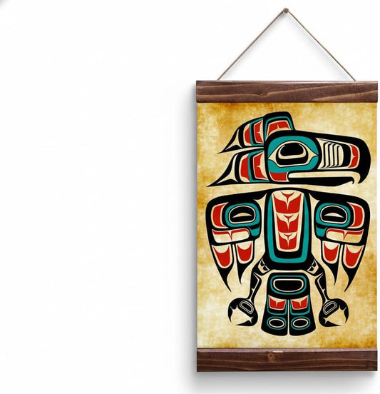 Authentic Tribal Wall Art - Pacific Northwest Haida Raven Totem Canvas Print Wood Framed 8.7" x 11.8" 100% Cotton Matte Canvas Decor