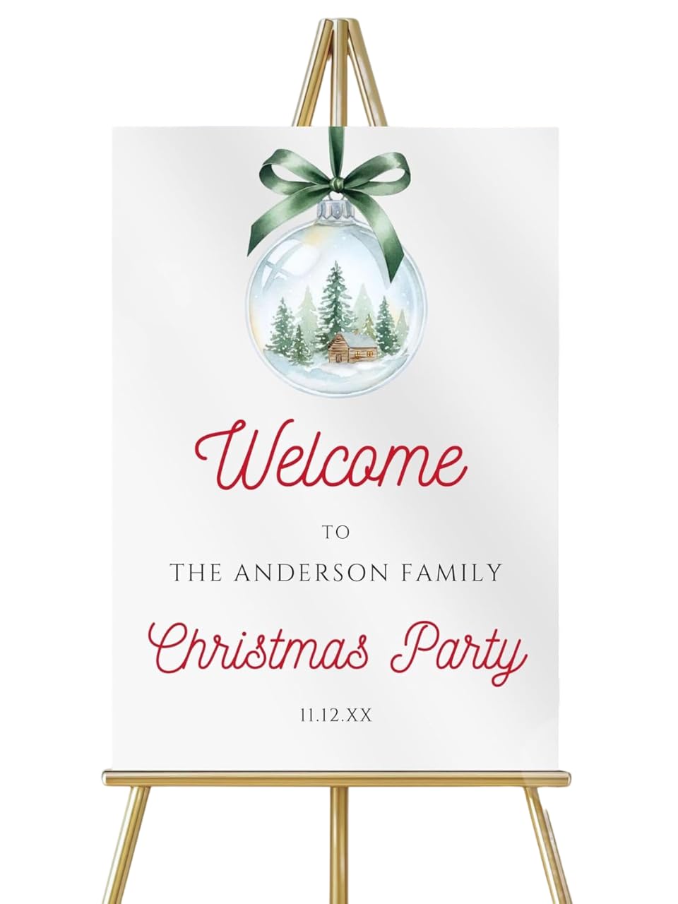 Personalized Christmas Welcome Sign with Red Bow, Elegant Winter Holiday Party Decoration, Custom Festive Event Poster, Seasonal Entrance Display for Celebration, Indoor Outdoor Welcome Board