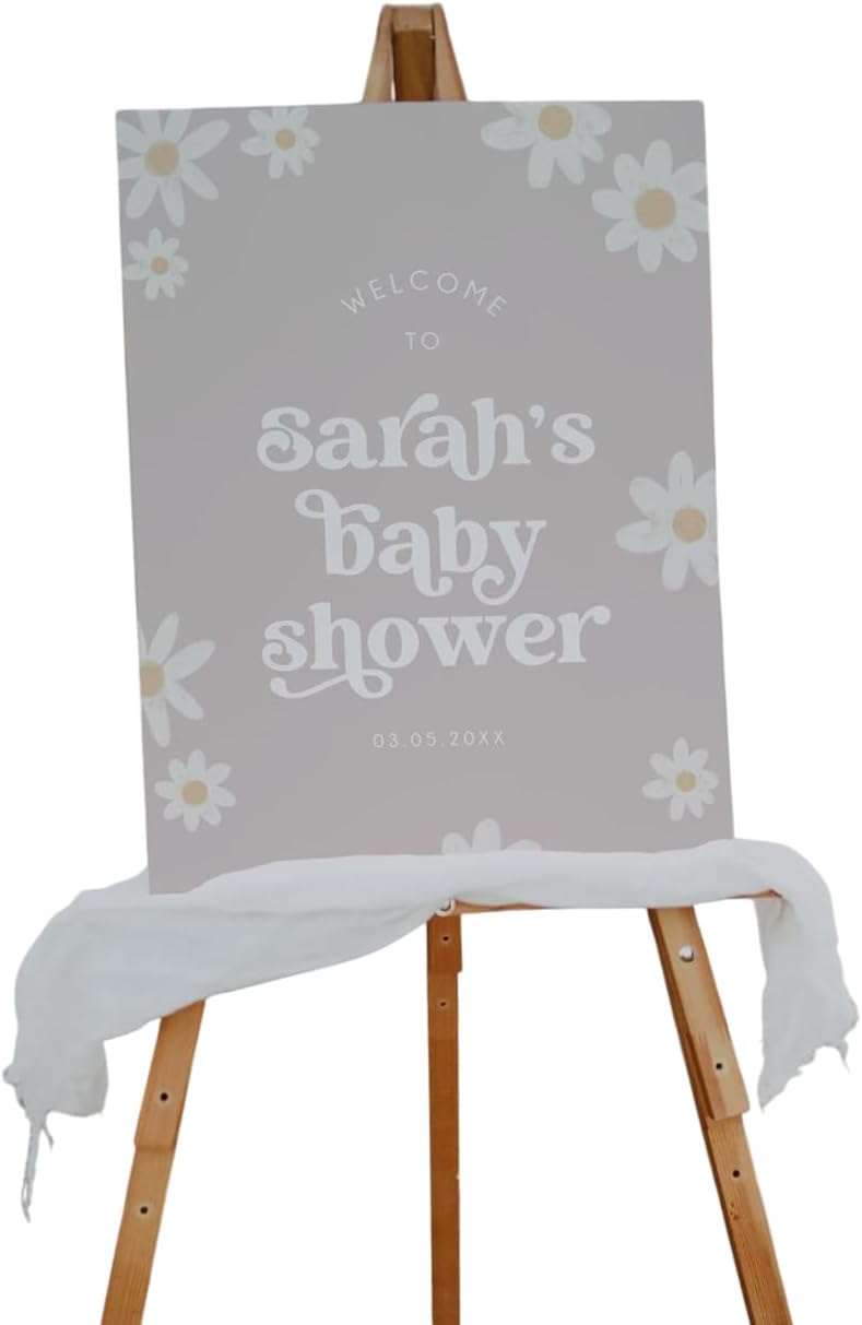Daisy Baby Shower Welcome Sign Custom Personalized Floral Poster Elegant Pink and White Entrance Decoration Modern Event Display Board for Girl Baby Shower Party Decor Indoor Outdoor Celebration