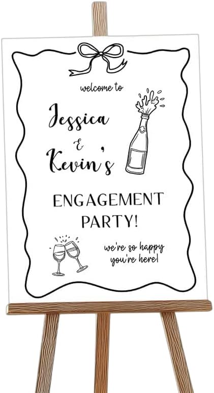Custom Engagement Party Welcome Sign – Personalized Minimalist Polaroid Style Photo Board for Couples – Unique Wedding Reception Decor, Bridal Shower Entry Sign, Elegant Customizable Event Display