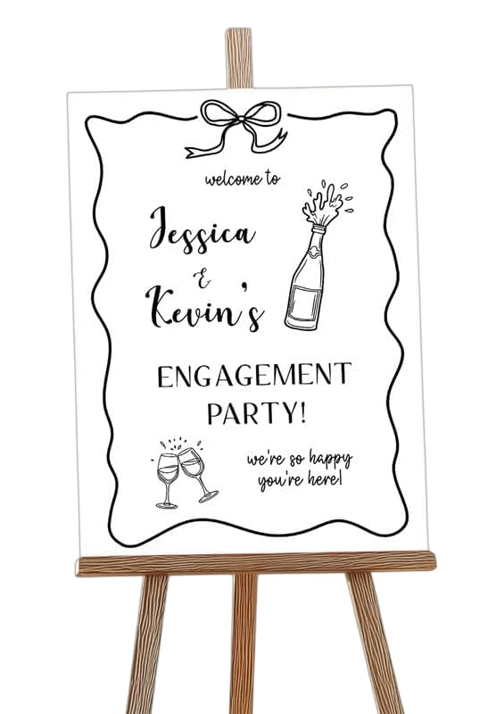 Custom Engagement Party Welcome Sign – Personalized Minimalist Polaroid Style Photo Board for Couples – Unique Wedding Reception Decor, Bridal Shower Entry Sign, Elegant Customizable Event Display