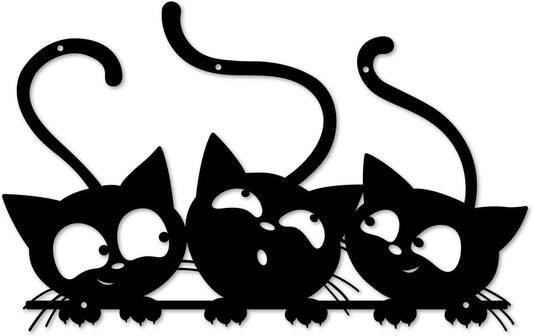 Monlyey Three Black Cat Wall Art, Metal Cat Wall Decor, Black Cat Wall Sculpture For Cats Lover, Minimalist Room Living Room Patio Wall DéCor (Length:12 Inches)