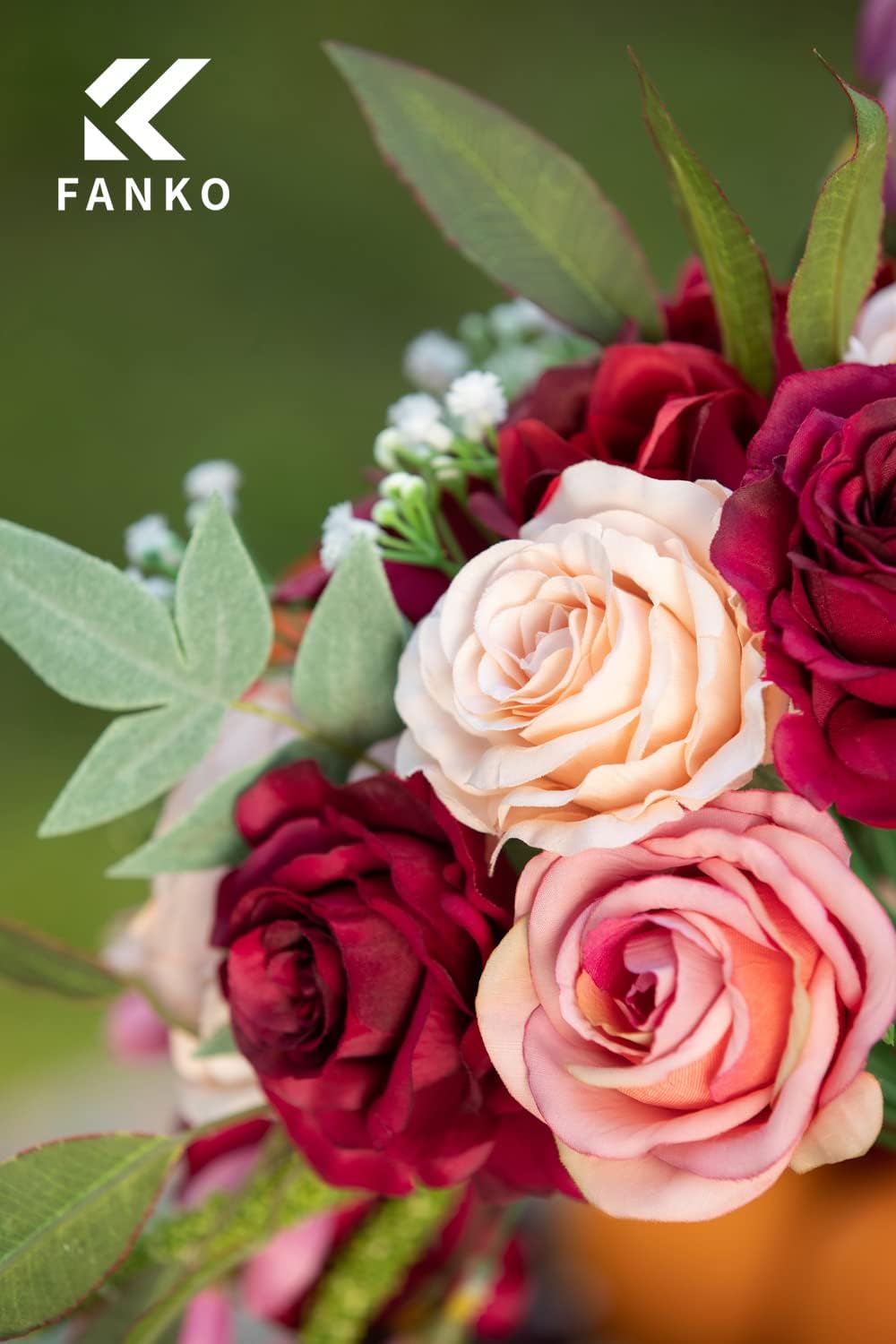 Artificial Flowers DIY Bouquet Combo Faux Rose for Home Decor | Burgundy Pink Champagne Faux Peony for Vase, Floral Arrangement, Centerpieces, Wedding, Party Decoration