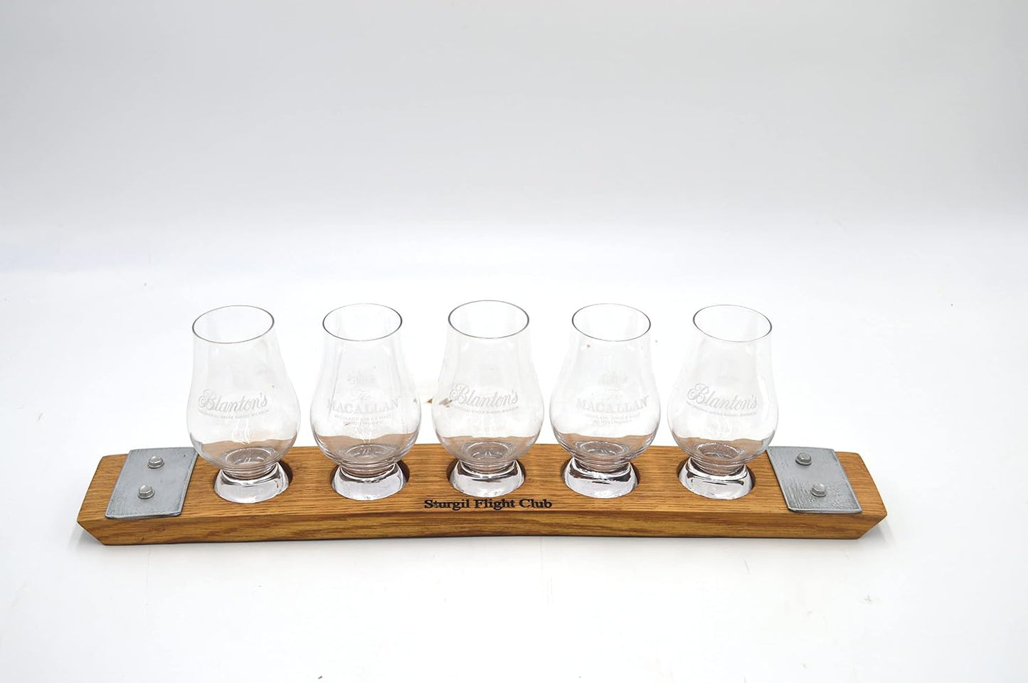 Personalized Laser Engraved Whiskey Glass Flight Tasting Board Holder 3, 4 or 5 Made from a Kentucky Bourbon barrel stave (Glasses Not Included) (5 Glass, Golden Oak)