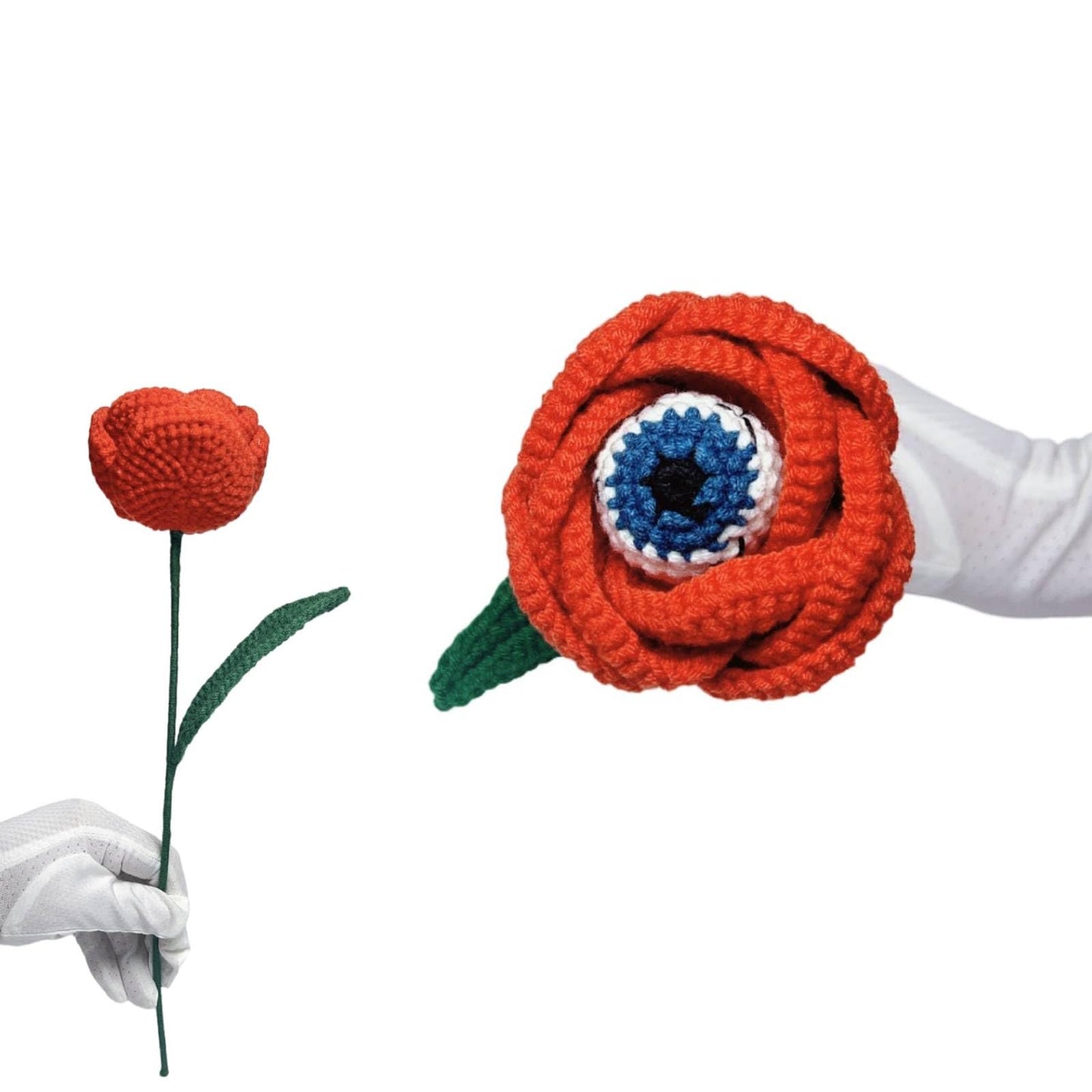 1PC Spooky Crochet Rose Flower with Knitted Evil Eye, Gothic Artificial Flower, Handmade Crochet Gift for Graduation Anniversary Birthday Halloween, Floral Bouquet Décor for Home Office(A-Purple)