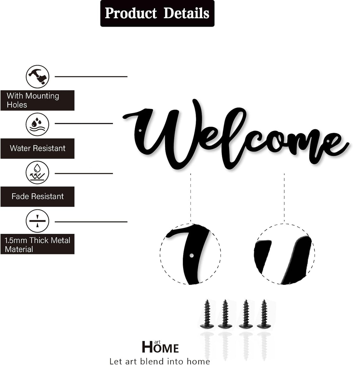 Welcome Metal Sign, Welcome Wall Decor,Welcome Signs Wall Art,Welcome Cutout Letters Hanging for Home, Office, Living Room Decor (14 inch, Black)