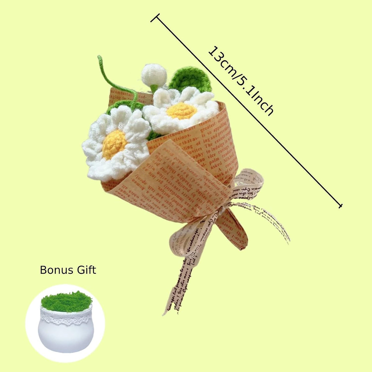 Mini White Daisy Artificial Flowers-Crochet Flower Centerpieces for Tables, DIY Crafts Picture Frames Small Welcome Work Gifts for Employee Teachers Friends Home Party Decor (White Daisy)