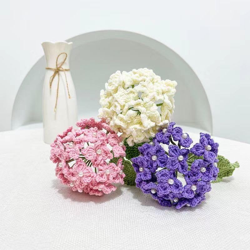 Handmade Hydrangea, Crochet Hydrangea Flower, Artificial Flowers, Handmade Knitted Hydrangea Flowers for Garden, Parties, Home and Office Decor - 4 Pieces