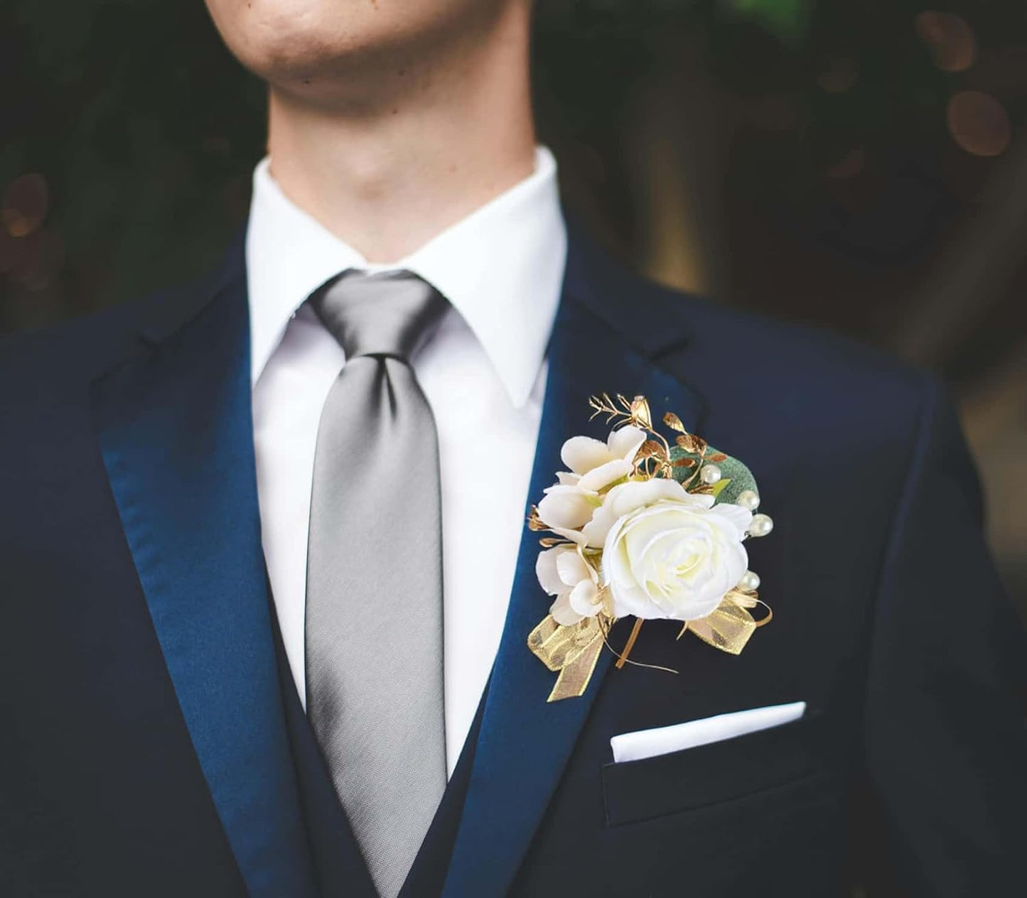 Champagne 2Pcs Wedding Corsage & Boutonniere Set | Prom, Anniversary, Formal Dinner Party, Ring Bearer, Niece, Wrist Bracelet, Groom Accessories
