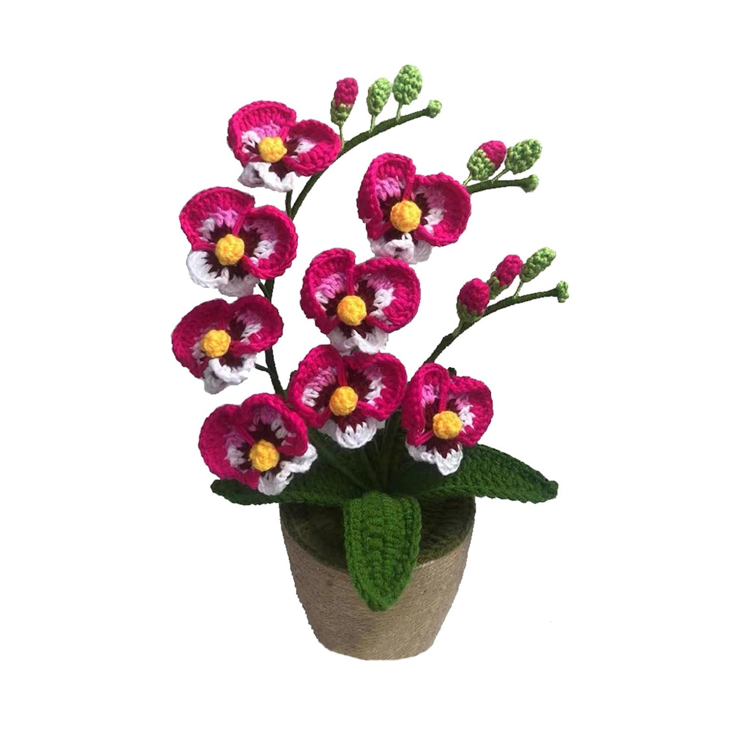 Crochet Moth Orchids Potted Plant, Handmade Knitted Artificial Butterfly Orchids for Home Office Indoor Outdoor Decor Mother's Day, Valentine's Day, Birthday Gift (Pink)