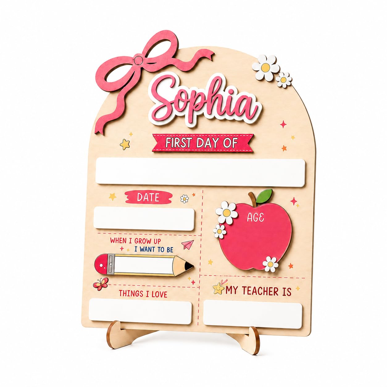 Personalized First and Last Day of School Board with Custom Name, 2-Layer Wooden Dry Erase Sign, Reusable Back to School Photo Prop for Kids