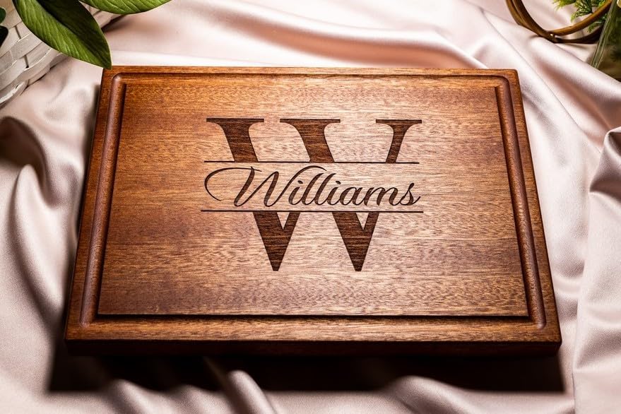 Personalized Cutting Board, Custom Wedding, Anniversary or Housewarming Gift Idea, Wood Engraved Charcuterie, for Friends and Family, Monogram Initial Design 004