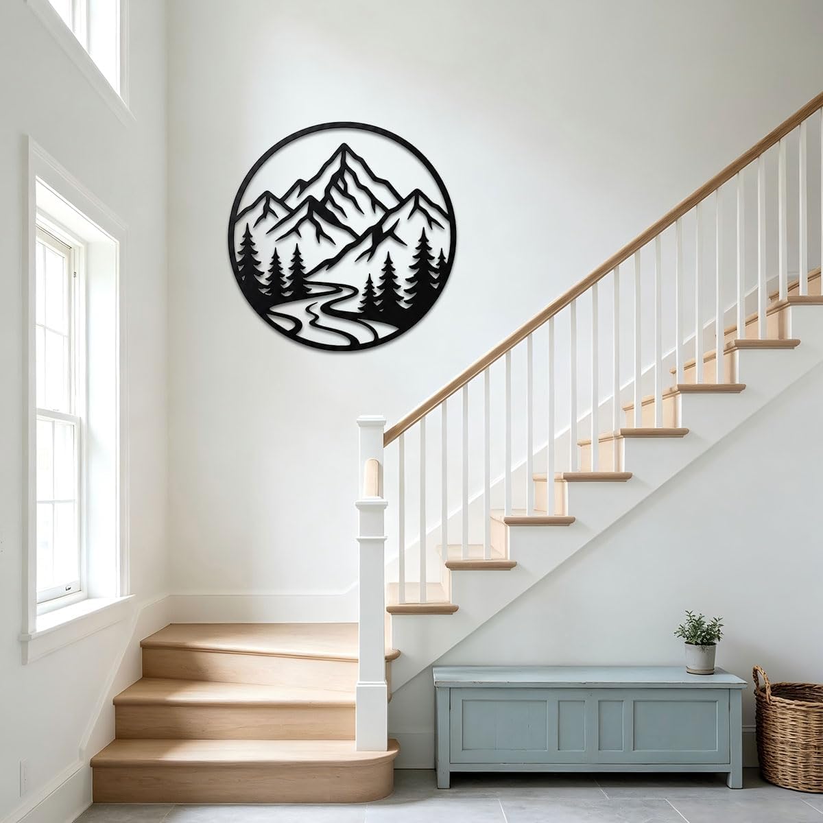 Mountain Forest Metal Wall Art, Black Silhouette Decor (Black,32 inch) | Open cutout artwork, clean decorative accent for living rooms, bedrooms, entryways, offices and studios, alone or grouped