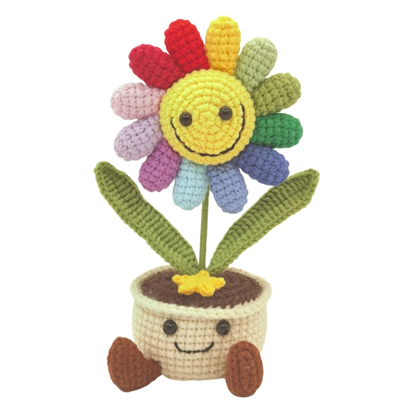 Handmade Crocheted Flowers Sunflower Artificial Flowers (Potted) | Faux Flowers for vase,Decor, Suitable for Home, car, Public Decoration, Holiday Scene Display, Gifting to Friends and Family