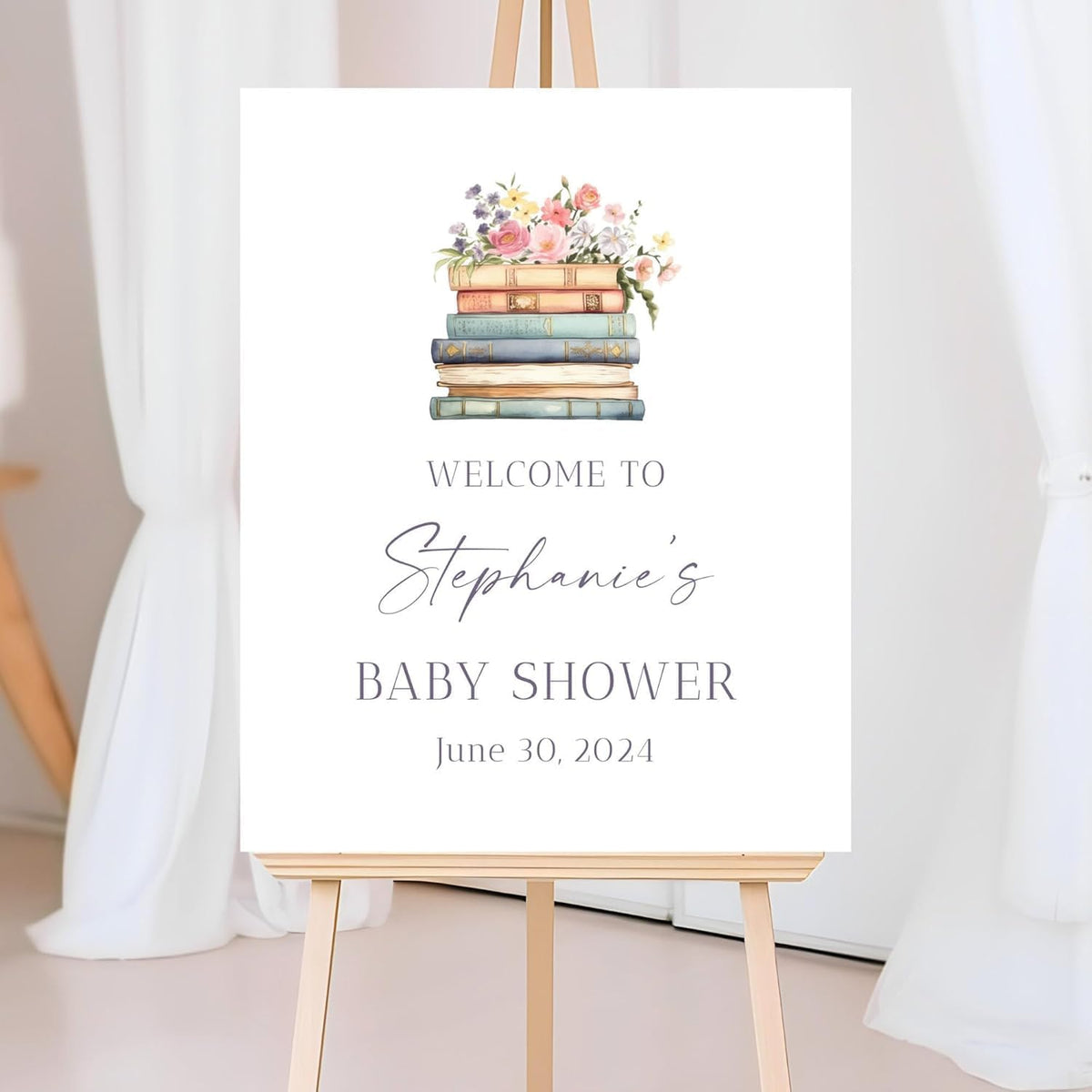 Personalized Storybook Baby Shower Welcome Sign - Custom Floral Book Theme Poster for Little Girl or Boy - Elegant Entrance Party Sign Board Decoration - Event Display for Baby Celebration
