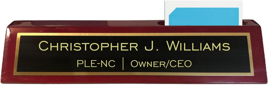 Personalized Name Plate for Desk Rosewood Finish with Name Company Title | PrecisionNC Engraving, Rosewood Finished Desk Wedge, Laser Engraved Brass Name Plate, Business Office, Graduation Gifts