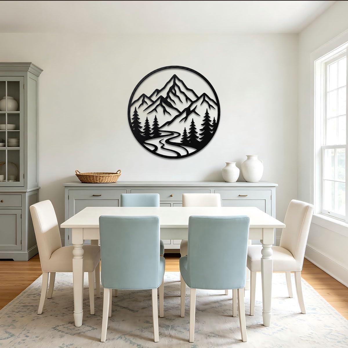 Mountain Forest Metal Wall Art, Black Silhouette Decor (Black,32 inch) | Open cutout artwork, clean decorative accent for living rooms, bedrooms, entryways, offices and studios, alone or grouped