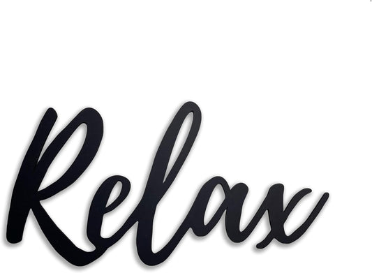 Relax Wall Art Decor, Relax Black Cursive Sign, Modern Farmhouse Home Decoration for Bedroom Bathroom or Living Room, Elegant Script Word Art for Home and Office Decor, Inspirational Gift Idea for New House, Spa, or Yoga Space