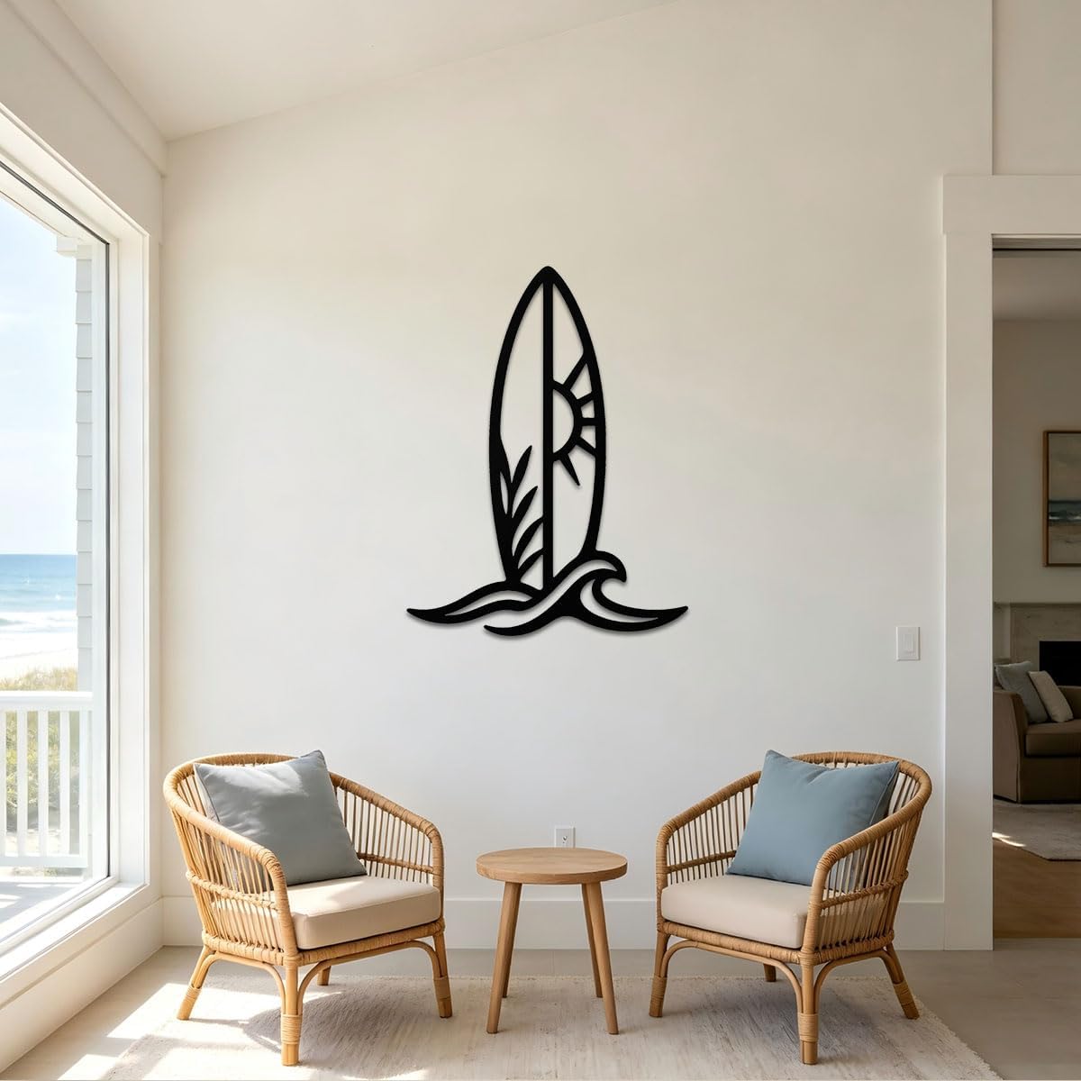 Surfboard Metal Wall Art, Minimalist Metal Wall Silhouette, Wall Decor (Black,12 inch)