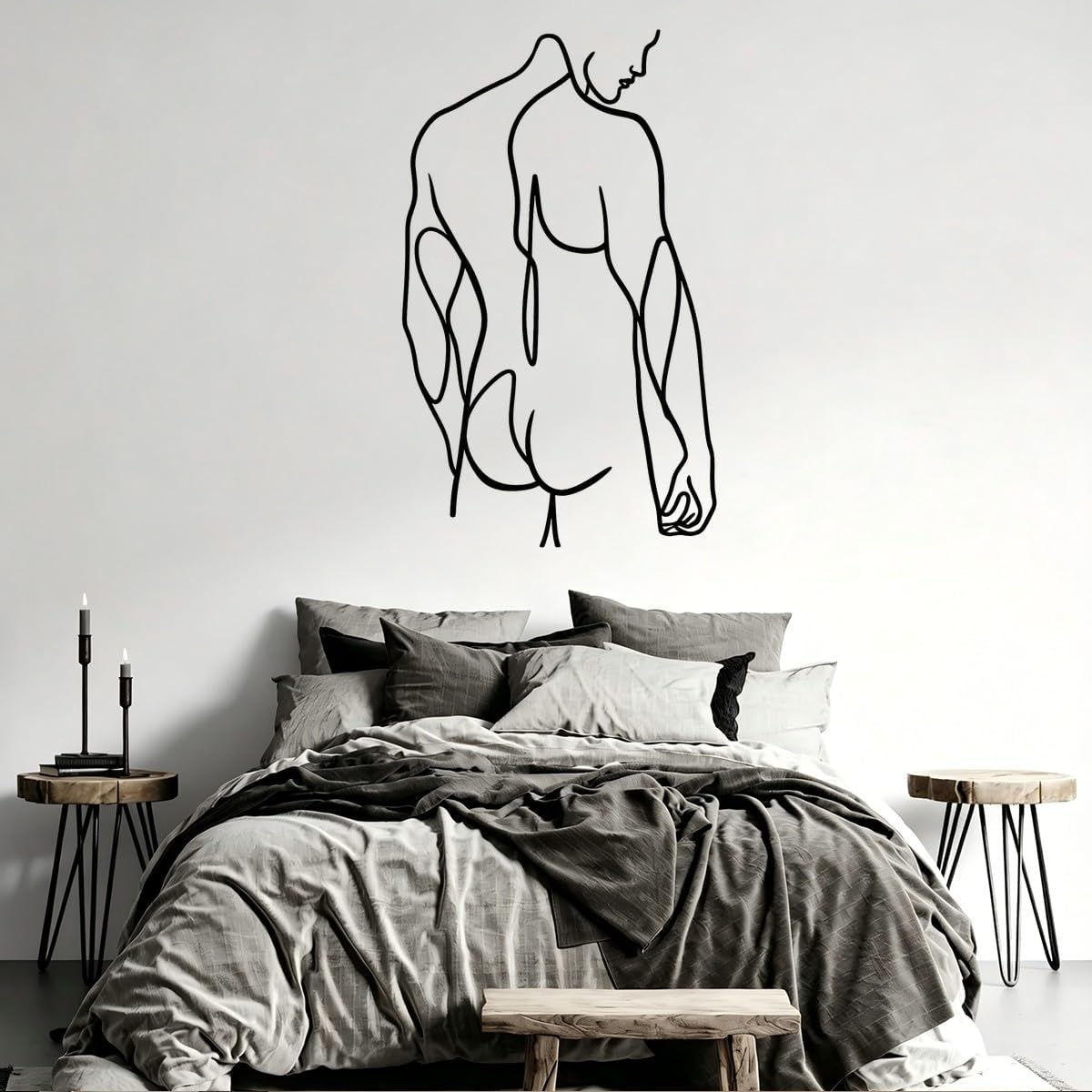 Male Body Nude Line Art Metal Wall Art, Black Wrought Iron Style Wall Decor, Living Room Bedroom Decor, Above Bed Decor, Unique Home Decor Gift (Black,12 inch)