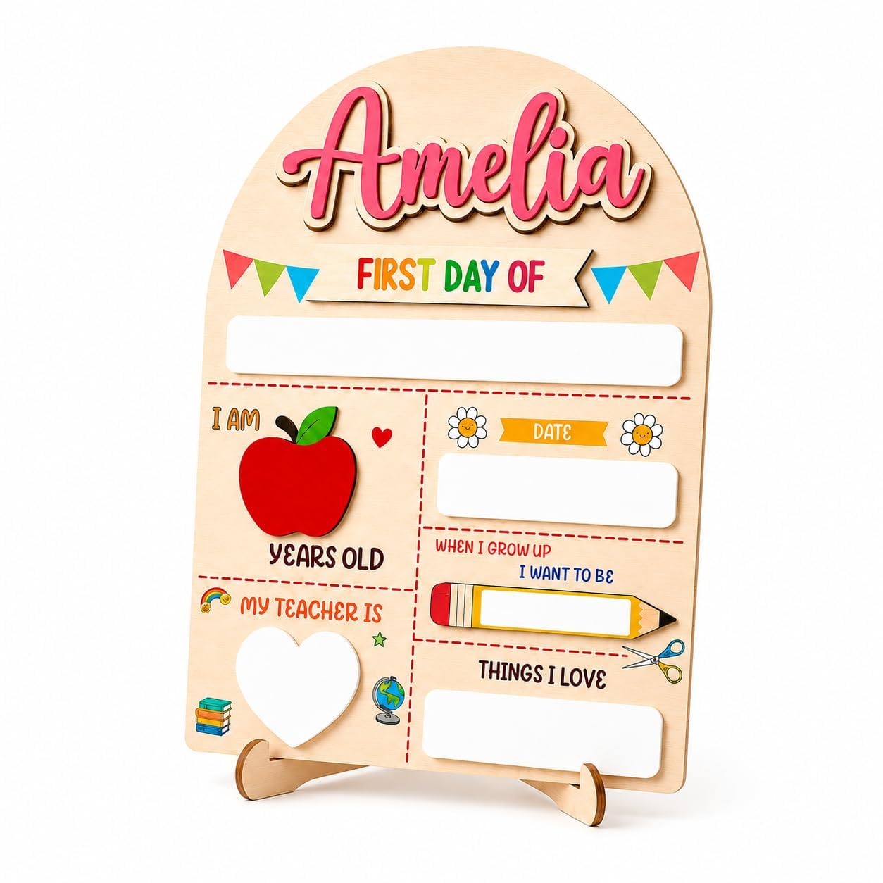Personalized First and Last Day of School Board with Custom Name, 2-Layer Wooden Dry Erase Sign, Reusable Back to School Photo Prop for Kids