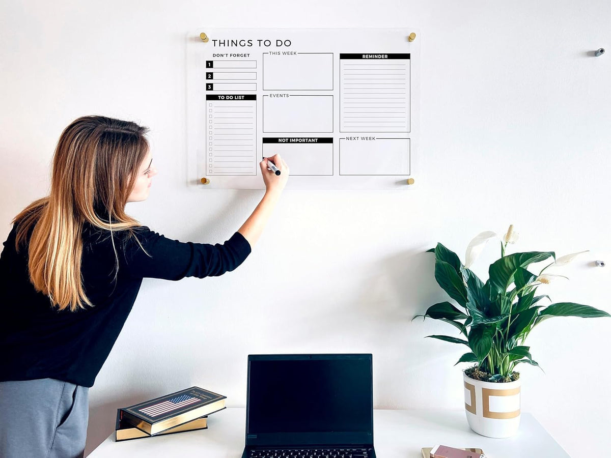 Acrylic Premium Wall Planner - Large Glass Calendar for Wall - to Do List Reminder - Large Dry Erase Board - Reusable Board for Office and Home - Dry Erase Board (Gold Standoff, 18"x14" (Small))