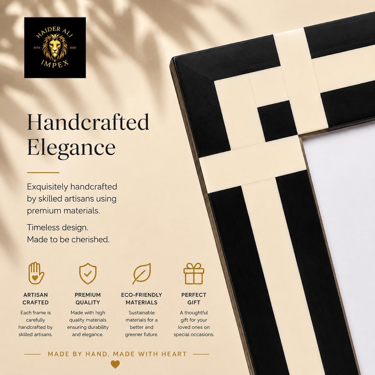 Handmade Bone Inlay Picture Frame 4x6 - Black and White Checkered Photo Frame for Tabletop & Wall Display - Geometric Checkerboard Frame for Boho Decor