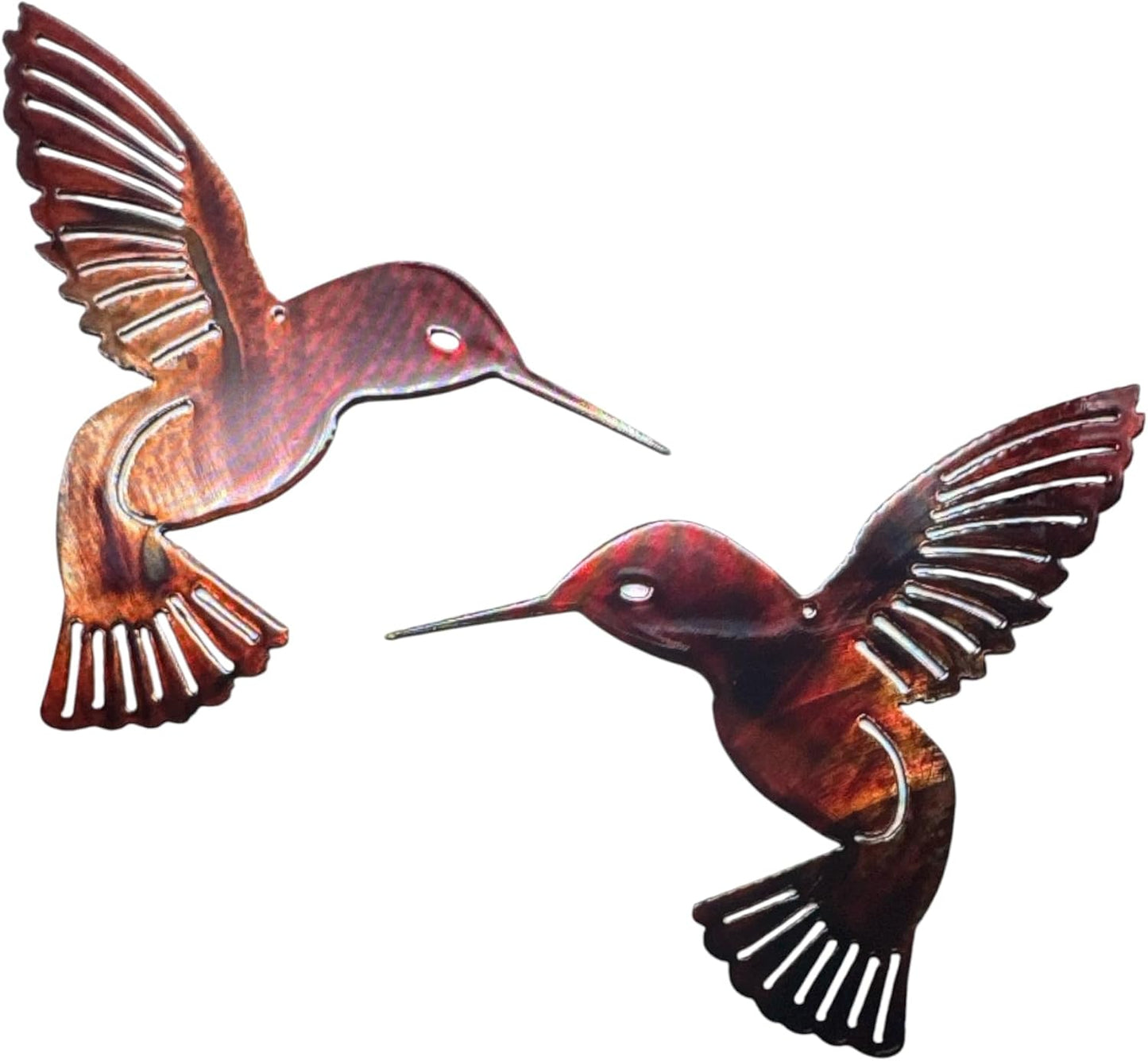 Hummingbird Copper Red Pair Metal Wall Art Décor 6" x 6" each