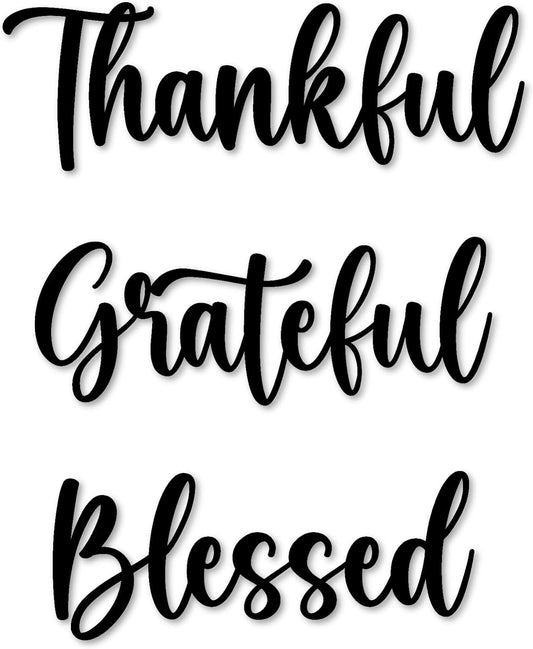 Thankful Grateful Blessed Metal Wall Art Sign | Set of 3 Black Motivational Inspirational Wall Decor | Rustic Farmhouse Home Decoration for Living Room Bedroom Kitchen | Durable Metal Plaques Gift