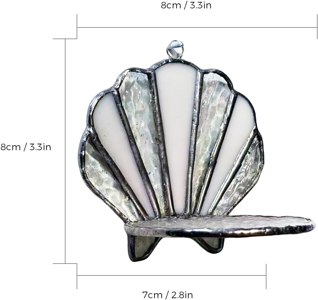 Handmade Stained Glass Seashell Candle Holder, Tiffany Style Glass Suncatcher Wall Sconce, Art Decorative Candlestick for Home Bathroom Living Room Beach House Ornament, Ideal Holiday Birthday Gift