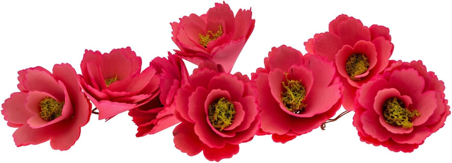 Boston International Faux Floral Wood Curl Flowers with Wire Stems Floral Decorations for Home, Set of 8, Red & Natural