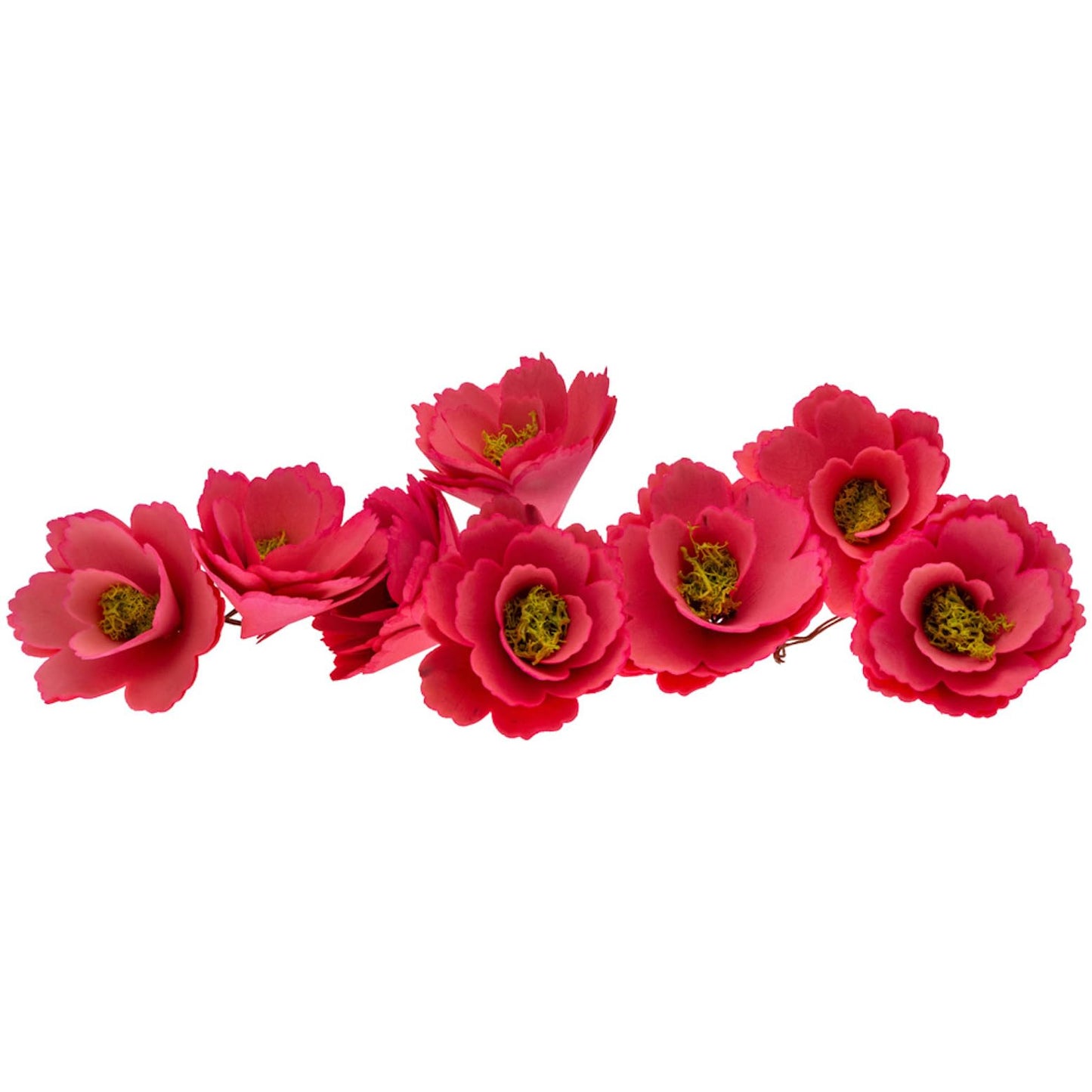 Boston International Faux Floral Wood Curl Flowers with Wire Stems Floral Decorations for Home, Set of 8, Red & Natural