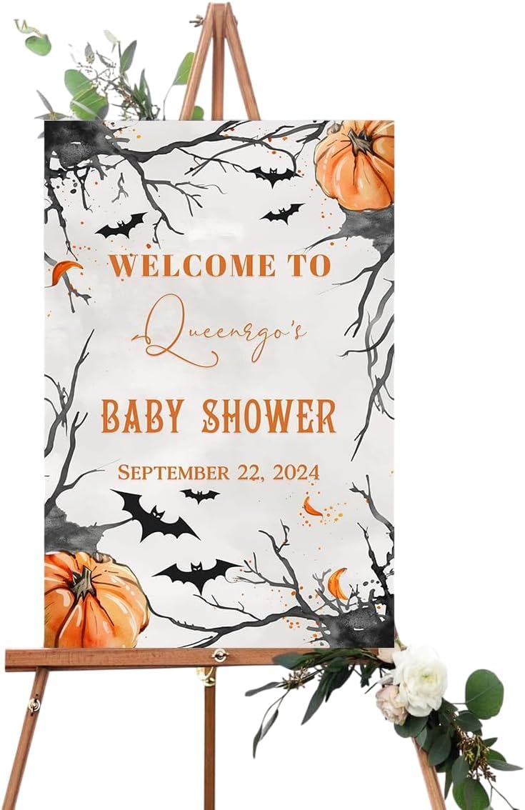 Halloween Baby Shower Welcome Sign Outdoor Yard Decor Waterproof Durable Party Decorations Pumpkin Theme Gender Reveal Fall Celebration Weather-Resistant Reusable Display Board