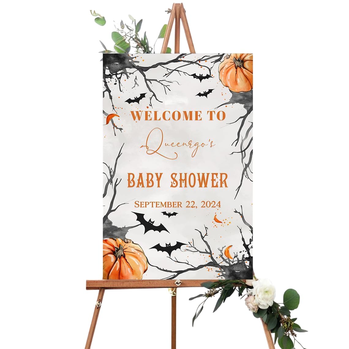 Halloween Baby Shower Welcome Sign Outdoor Yard Decor Waterproof Durable Party Decorations Pumpkin Theme Gender Reveal Fall Celebration Weather-Resistant Reusable Display Board