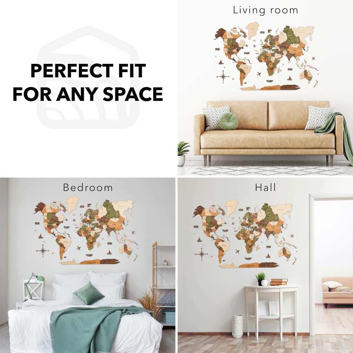 Enjoy The Wood 3D Wooden World Map Wall Art (Nature, L, Unframed) | Large Travel Map with Pins for Art Decor, Decorative Map of the World for Home, Office Travel Wall Art Housewarming Gift Idea