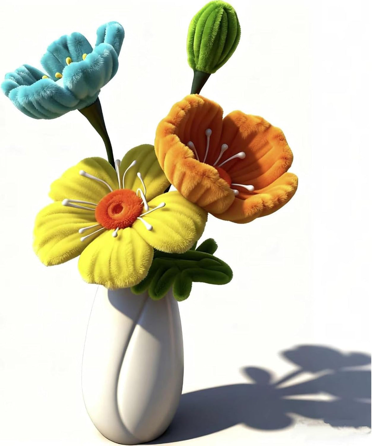 Handmade Pipe Cleaner Faux Flowers in Ceramic Vase, Easter Centerpiece Table Decor, Long-Lasting Gift for Her Girlfriend Wife Mom, Spring Party Flower Arrangement, Ideal Thoughtful Present.