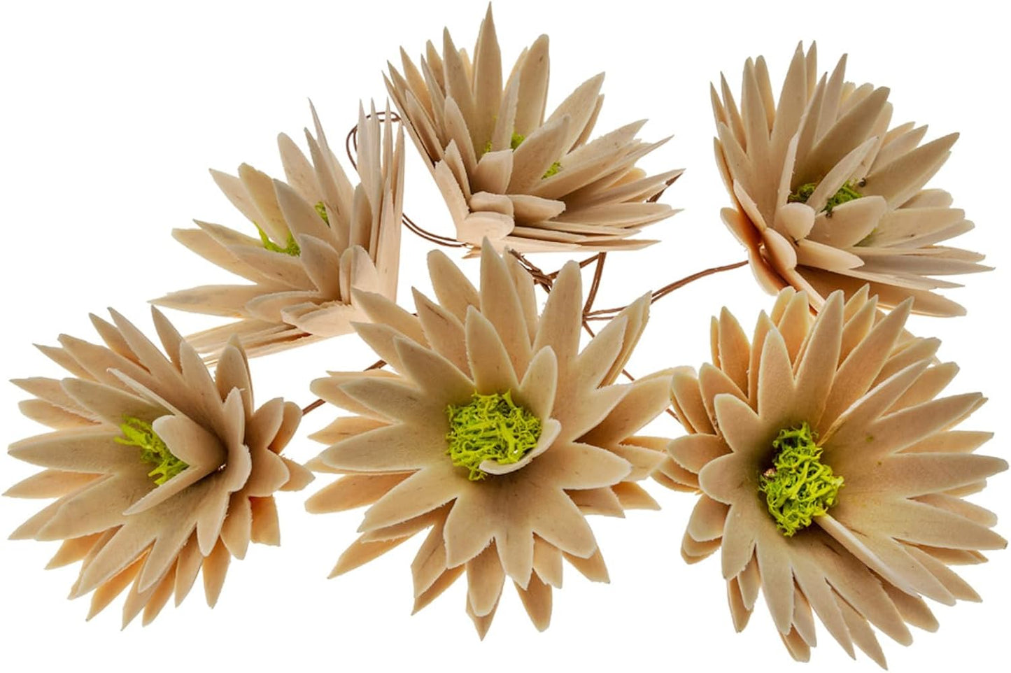 Boston International Faux Floral Wood Curl Flowers with Wire Stems Floral Decorations for Home, Set of 8, Red & Natural