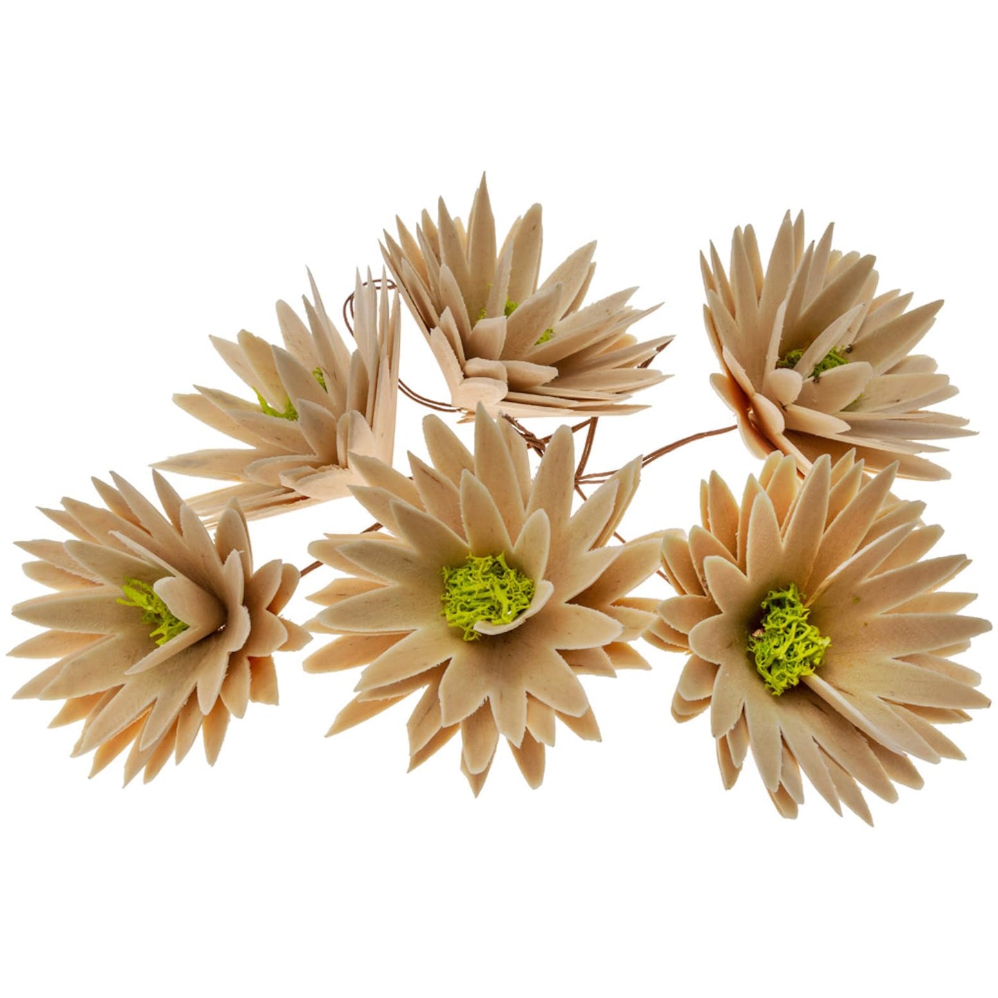 Boston International Faux Floral Wood Curl Flowers with Wire Stems Floral Decorations for Home, Set of 8, Red & Natural
