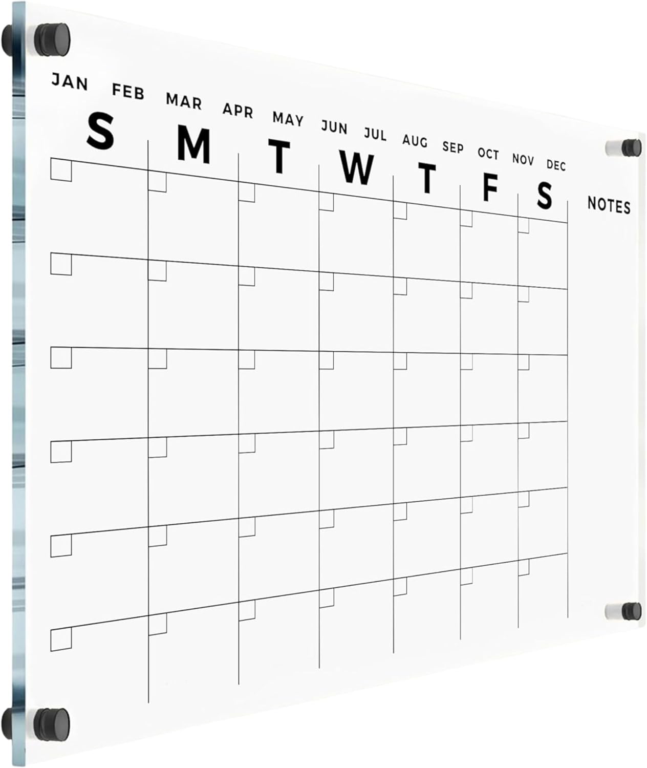 Acrylic Wall Premium Calendar with Black Hardware - Monthly and Weekly Board Family Planner - Dry Erase Calendar Family Calendar - Marker (Black Standoff, 24”x18” (Regular))