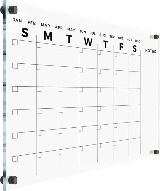 Acrylic Wall Premium Calendar with Black Hardware - Monthly and Weekly Board Family Planner - Dry Erase Calendar Family Calendar - Marker (Black Standoff, 24”x18” (Regular))