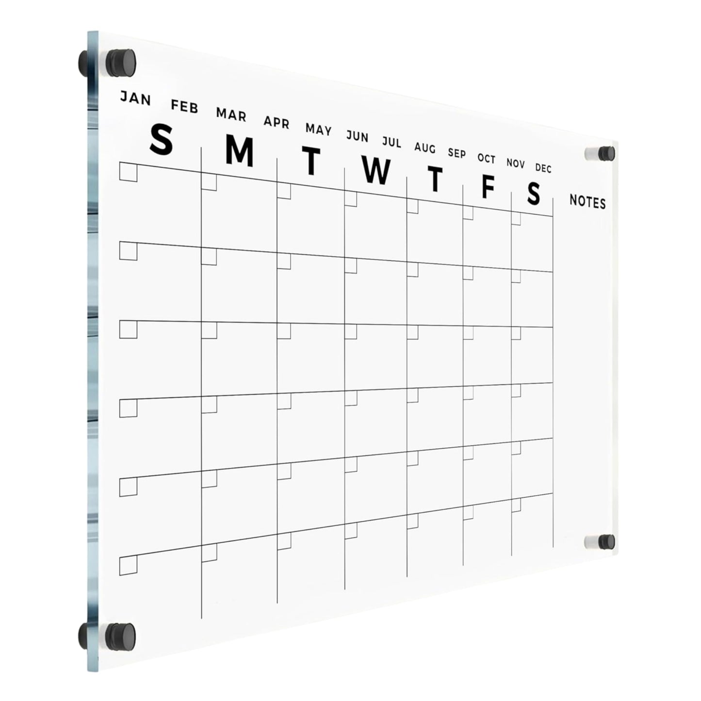 Acrylic Wall Premium Calendar with Black Hardware - Monthly and Weekly Board Family Planner - Dry Erase Calendar Family Calendar - Marker (Black Standoff, 24”x18” (Regular))