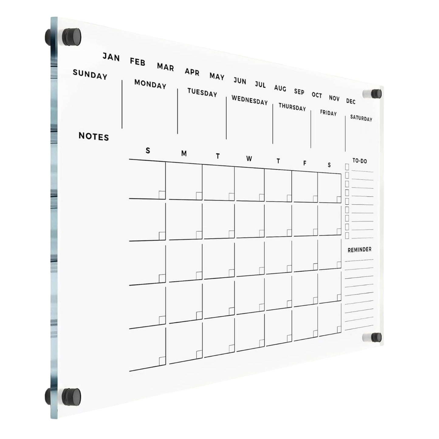 Weekly Premium Large Glass Calendar - Reusable Board for Office and Home - Dry Erase Board - Acrylic Wall Calendar w Marker (Gold Standoff, 24”x18” (Regular))