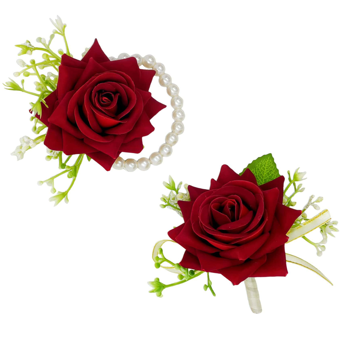 Champagne 2Pcs Wedding Corsage & Boutonniere Set | Prom, Anniversary, Formal Dinner Party, Ring Bearer, Niece, Wrist Bracelet, Groom Accessories