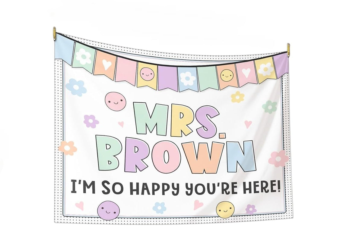 Classroom Tapestry Cute Grid Border Globe Pencil Poster Decor for School Teachers Bulletin Board Banner Composition Notebook Pattern Wall Art for Back to School Teacher Appreciation Classroom Decoration