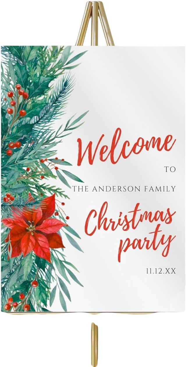 Personalized Christmas Welcome Sign for Centerpieces, Elegant Holiday Table Décor, Custom Winter Party Decoration, Festive Display Board for Xmas Gathering, Home Celebration or Office Events