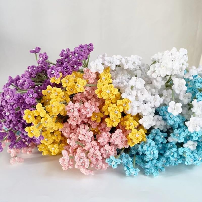 Handmade Babys Breath Artificial Flowers, 6pcs Crochet Artificial Baby's Breath Fake Flowers, Knitted Real Touch Gypsophila Bouquet for Wedding Christmas Party Home Decor (White)