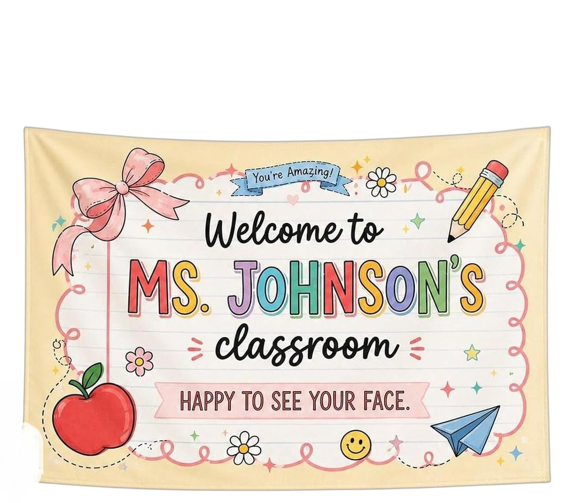 Classroom Tapestry Banner Pink Coquette Welcome Wall Flag Sign School Decor Kindergarten Nursery Teacher Supplies Back to School Cute Classroom Poster Backdrop Bulletin Board Display Decorations