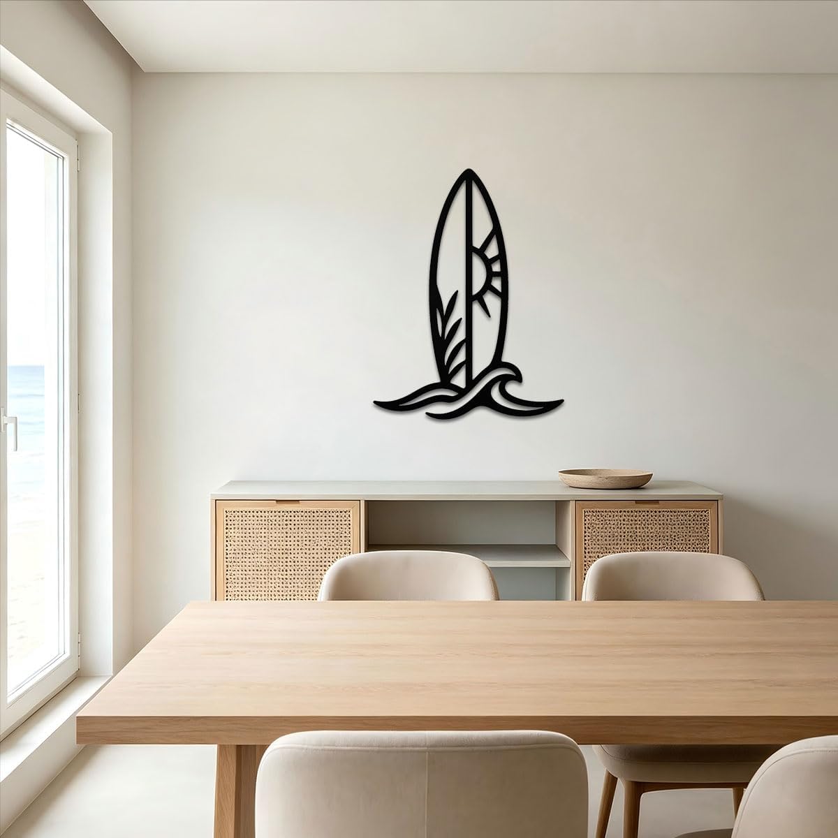 Surfboard Metal Wall Art, Minimalist Metal Wall Silhouette, Wall Decor (Black,12 inch)