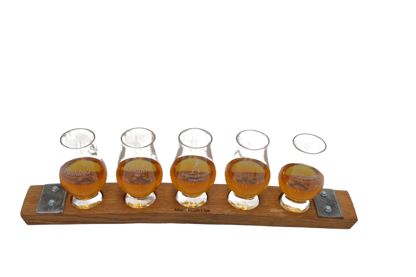 Personalized Laser Engraved Whiskey Glass Flight Tasting Board Holder 3, 4 or 5 Made from a Kentucky Bourbon barrel stave (Glasses Not Included) (5 Glass, English Chestnut)