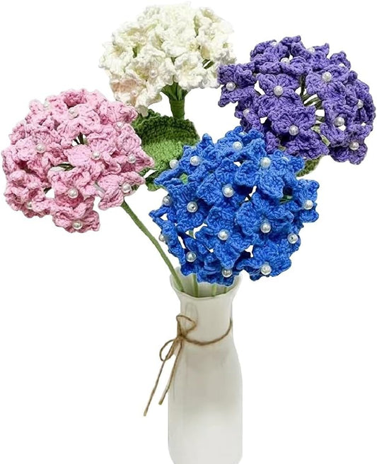 Handmade Hydrangea, Crochet Hydrangea Flower, Artificial Flowers, Handmade Knitted Hydrangea Flowers for Garden, Parties, Home and Office Decor - 4 Pieces